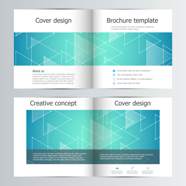 双折方形宣传册模板布局，封面，年报。极简几何抽象背景。矢量图图片下载