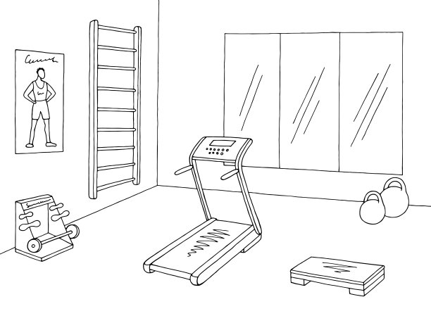 体育馆内部图形黑白草图插图矢量图片下载