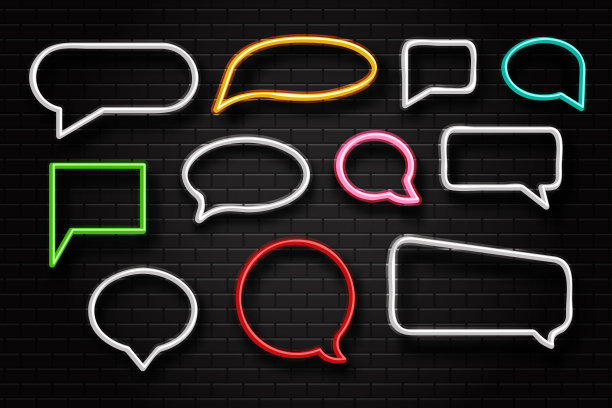 矢量现实孤立的霓虹灯复古演讲气泡在墙壁背景的装饰和覆盖。图片下载
