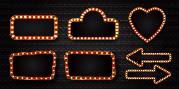 向量组现实孤立的复古标志霓虹灯广告牌在墙上的背景。模板的复古装饰和招牌。图片下载