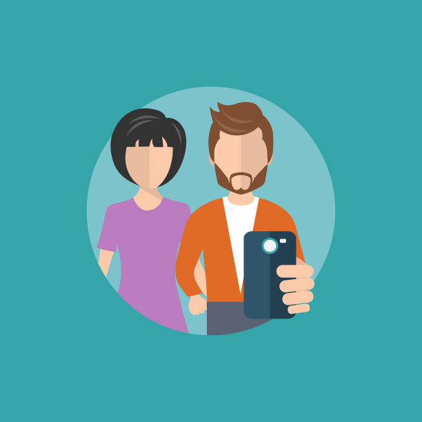 年轻人在自拍。自拍的概念。社交媒体和技术概念。平面向量插图图片下载