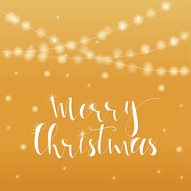 美妙独特的节日金色发光背景与圣诞祝福的节日贺卡。手绘字母与模糊的散焦。图片下载