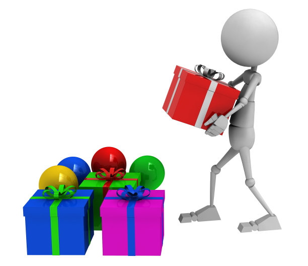 男子和彩色礼品盒图片下载