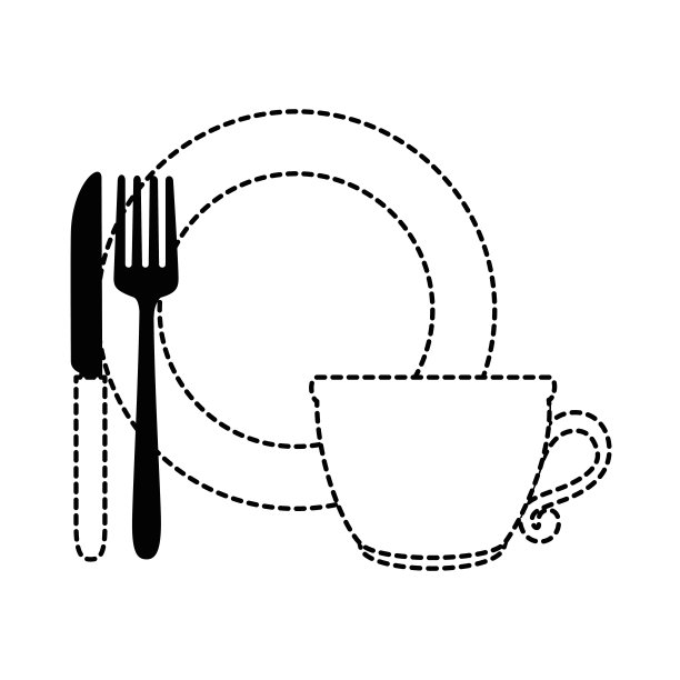 配有杯子和餐具的盘子图片下载
