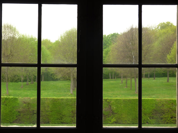 Vaux le Vicomte城堡，窗户后面的树图片下载