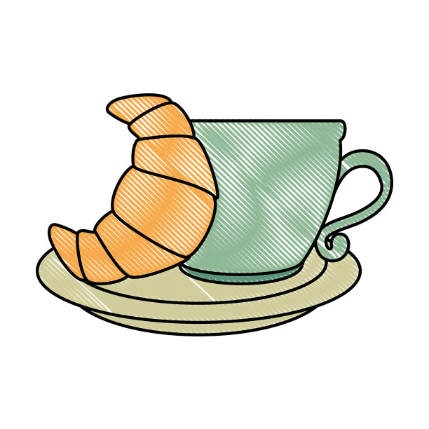 咖啡杯配羊角面包图片下载