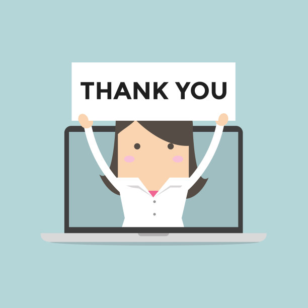 女商人举着谢谢你在电脑笔记本上签名图片下载