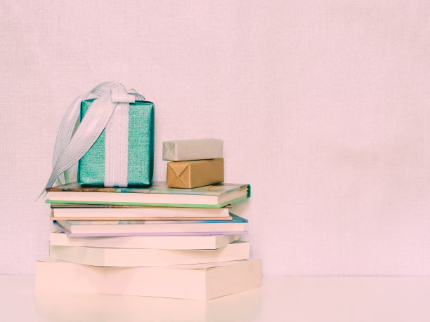 圣诞及新年活动装饰套装，包装精美的礼品盒及一套以银色为背景的书籍图片下载