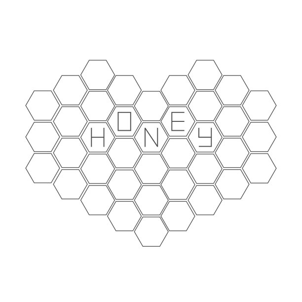 蜂巢呈心形。蜂巢的元素。蜂蜜文本图标。孤立。白色背景。平面设计。图片下载