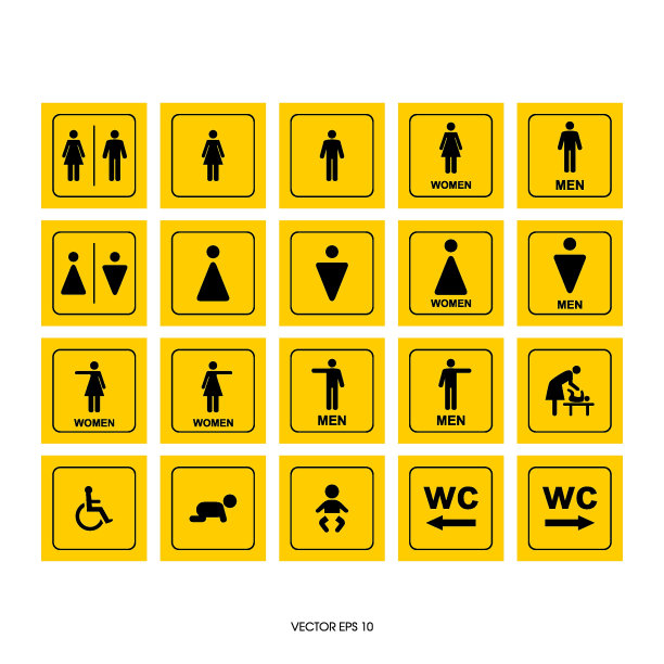 厕所标志设置矢量图标图片下载