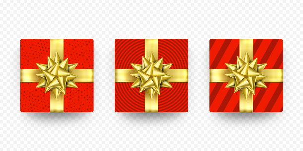 圣诞礼盒礼品红金色丝带蝴蝶结包装图案矢量孤立图片下载