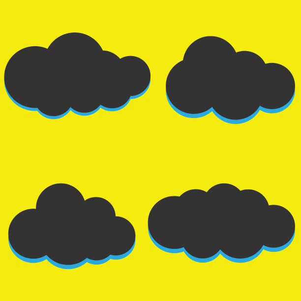一组黑色的云图标在一个时髦的平面主题孤立于黄色的背景。云符号为您的网站设计UI矢量插图图片下载