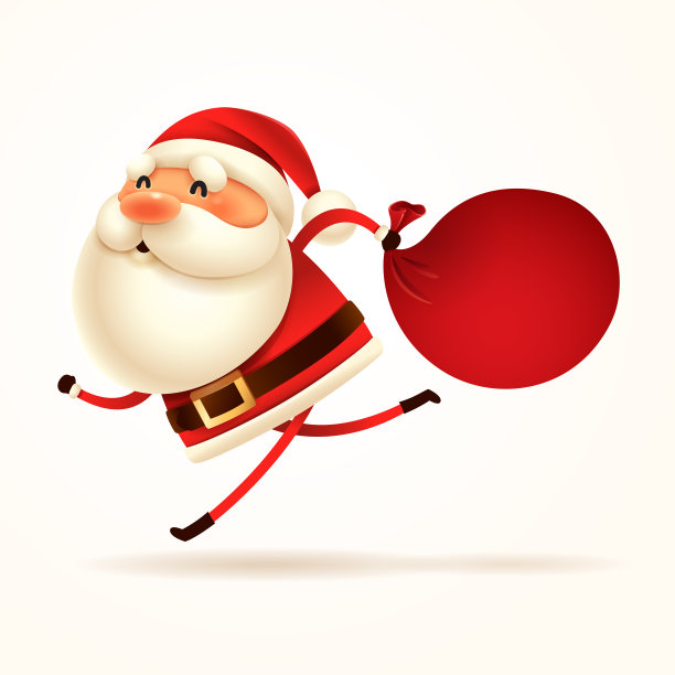 圣诞老人来了!圣诞老人背着装满礼物的袋子。图片下载