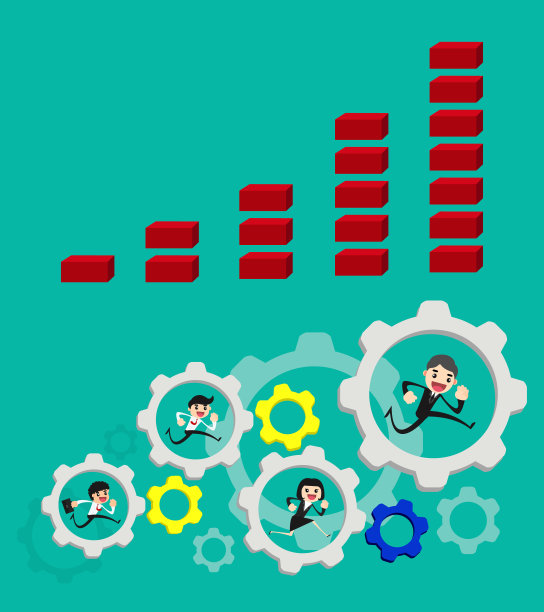 业务团队运行在一组齿轮机制。企业团队合作的概念。图片下载