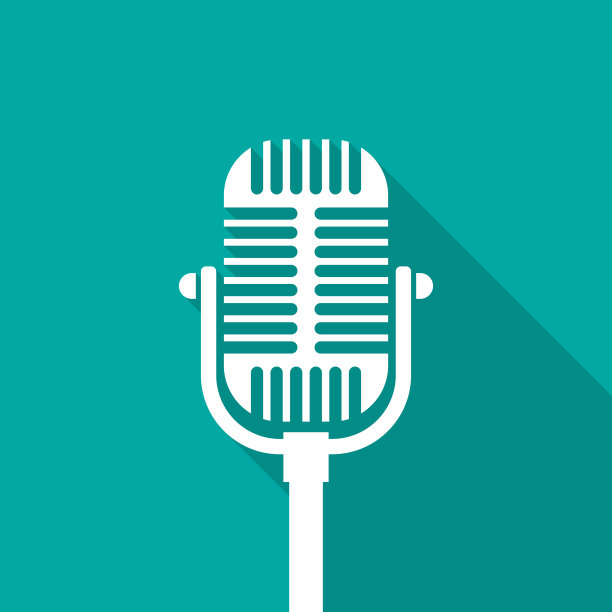 老麦克风图标与长影子。平面设计风格。图片下载