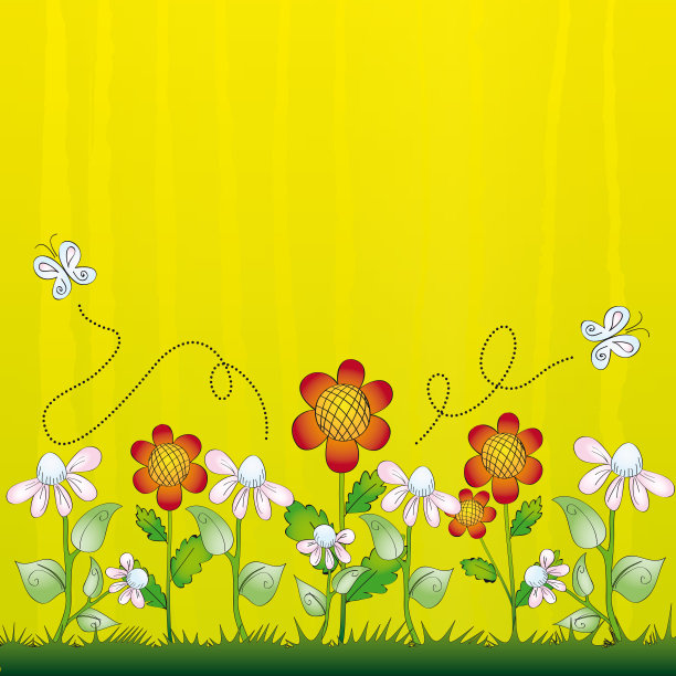 花贺卡与蝴蝶和复制空间图片下载