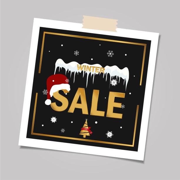 黑色背景的冬季特价标签。圣诞和新年冬季打折横幅。框架图片下载