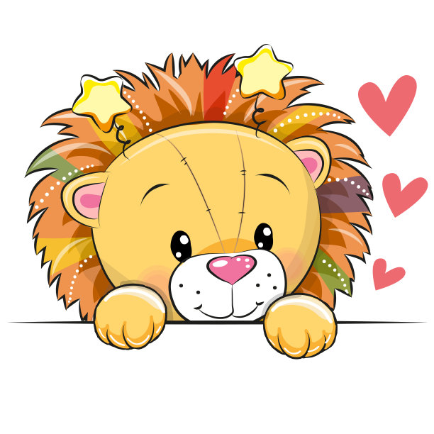 可爱的卡通狮子与心图片下载