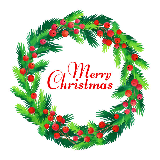 圣诞花环的水彩插图图片下载
