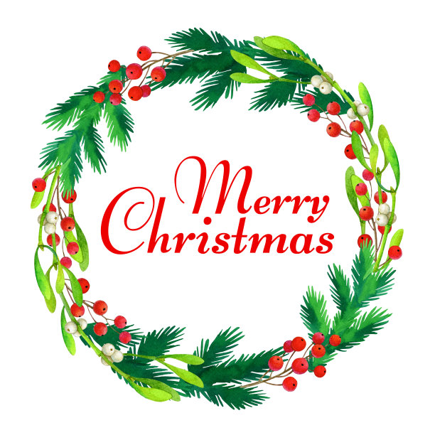 圣诞花环的水彩插图图片下载