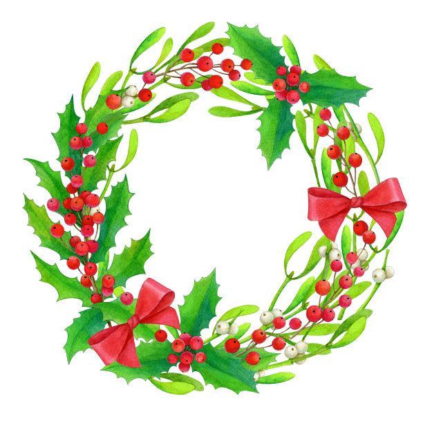 圣诞花环的水彩插图图片下载