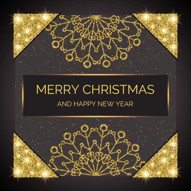 圣诞快乐贺卡模板。金色闪光的框架与角落图片下载