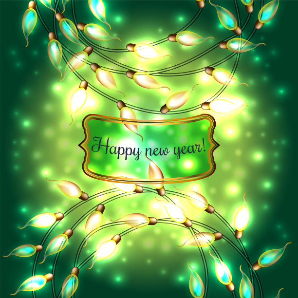 五颜六色的绿色圣诞灯。矢量元素可以用作新年装饰的背景。节日插图，发光的电子花环，闪亮的灯泡和电线图片下载