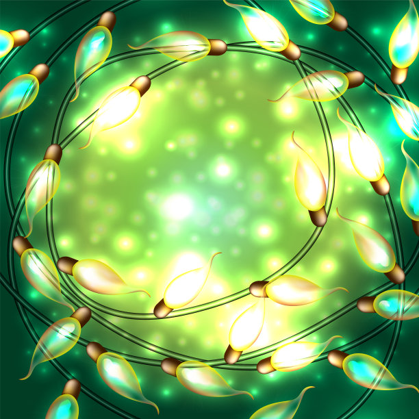 五颜六色的绿色圣诞灯。矢量元素可以用作新年装饰的背景。节日插图，发光的电子花环，闪亮的灯泡和电线图片下载