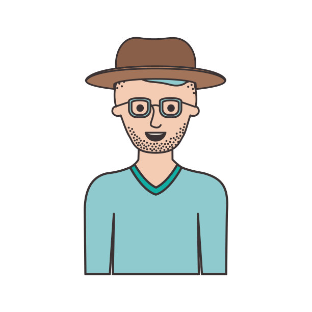 男人半身体与帽子和眼镜和毛衣短头发和茬胡子在多彩的剪影图片下载