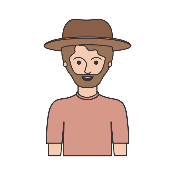 男子半身体与帽子和t恤短发和胡子在多彩的剪影图片下载