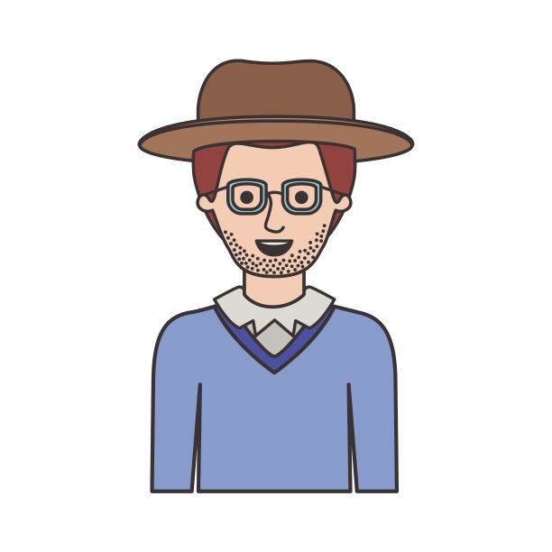 男人半身体与帽子和眼镜和毛衣茬胡子在多彩的剪影图片下载