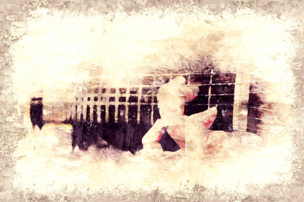 抽象美丽的吉他演奏前景上的水彩画背景和数字插图画笔艺术。图片下载