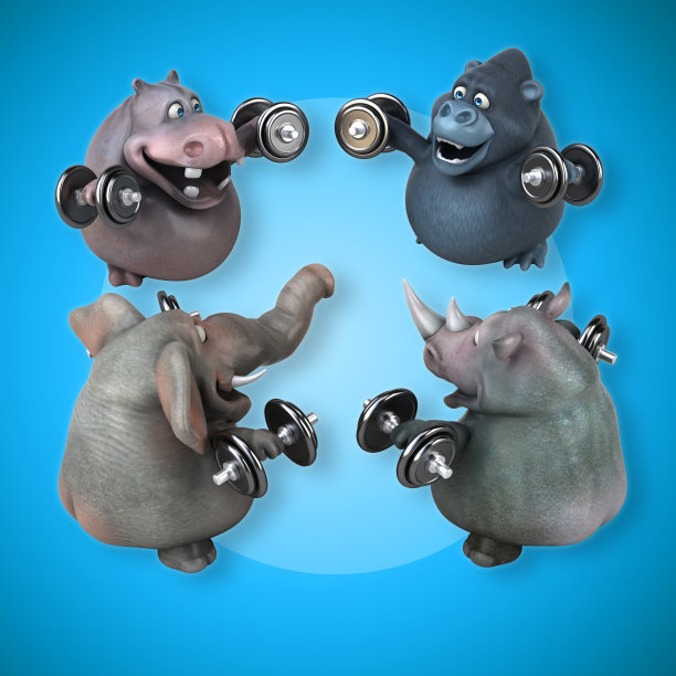 适合河马，犀牛，大象和大猩猩- 3D插图图片下载