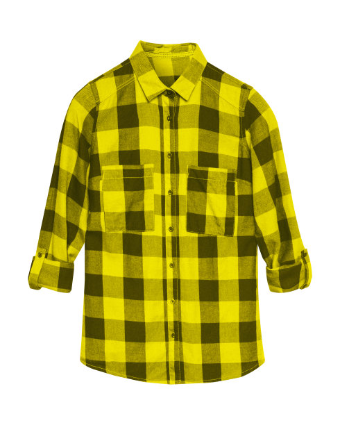 黄色格子衬衫，白色的领口和纽扣图片下载