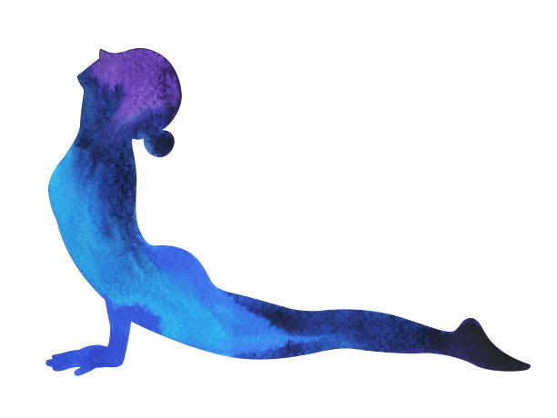 仰面狗瑜伽姿势，Urdhva Mukha Svanasana，瑜伽姿势，水彩画，手绘，插画设计，脉轮色彩力量图片下载