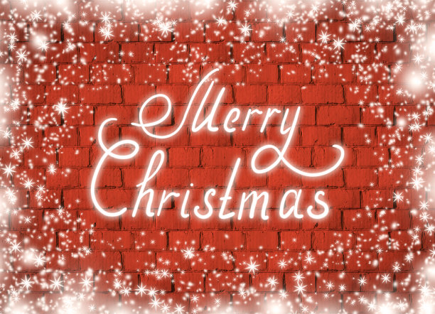 圣诞背景在复古风格与雪花的砖墙上图片下载