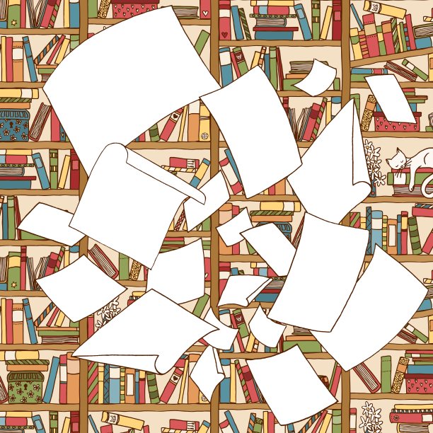 书架前的飞纸图片下载