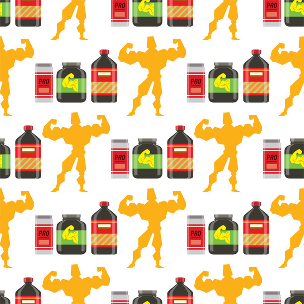 运动营养，健康食品，健身饮食，健身蛋白饮料，运动补充能量无缝模式，背景矢量插图图片下载