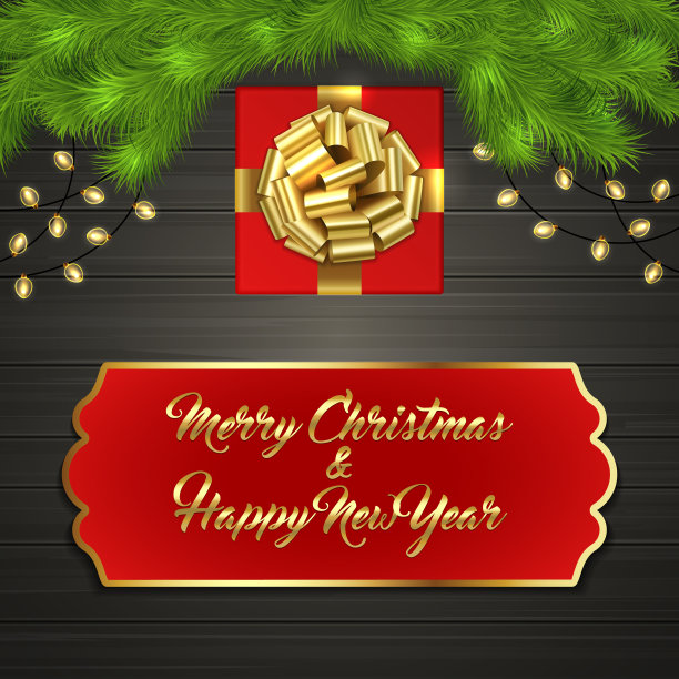 圣诞树，礼盒，蝴蝶结，花环，标签图片下载