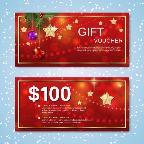 圣诞和新年礼品券矢量模板图片下载