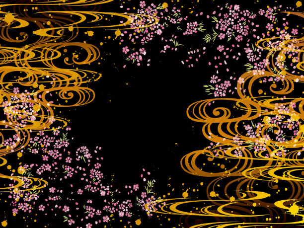 日本花样夜樱桃和波浪素材图片