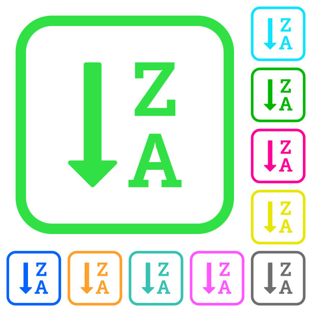 按字母顺序降序列出生动的彩色平面图标图标图片下载