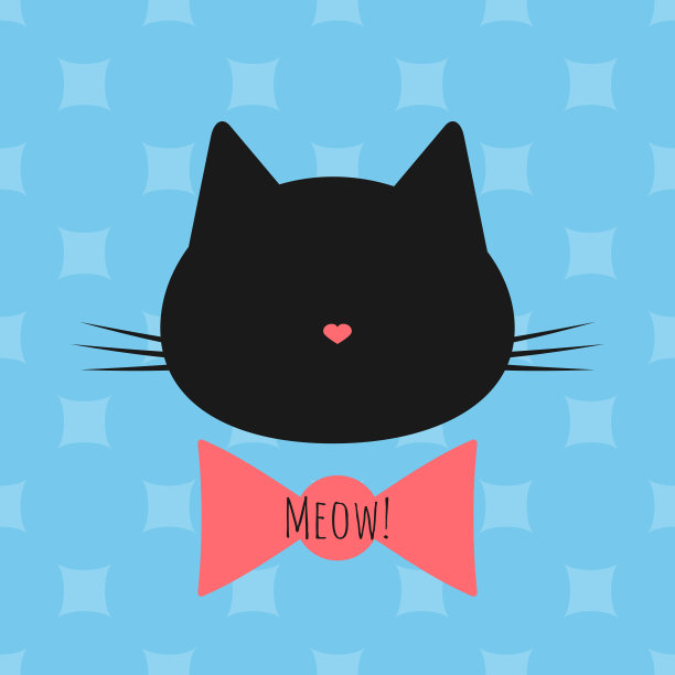 猫的头部剪影，鞠躬，文字喵!无缝的背景。图片下载