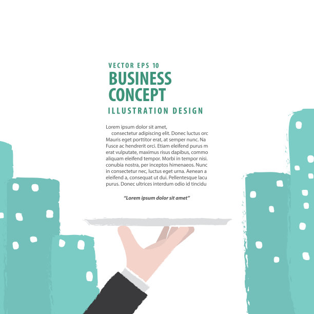 旗帜手持有的建筑在一个盘子上意味着商业或投资或增长在白色背景插图矢量。经营理念。图片下载