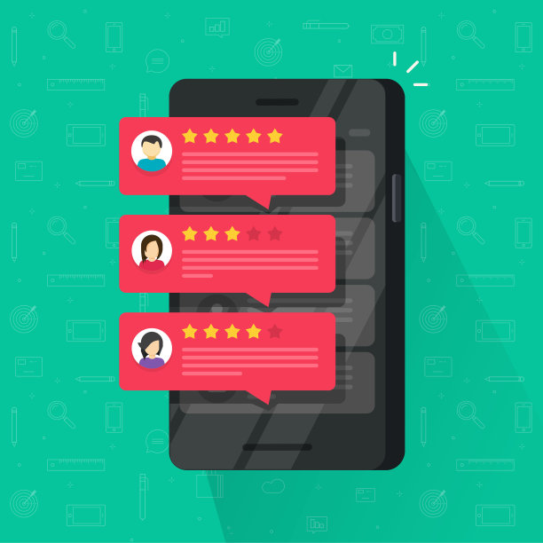 手机矢量图上的评论评级泡沫，扁平的智能手机评论星与好和坏的比率和文本，奖状信息的概念，通知，客户反馈图片下载