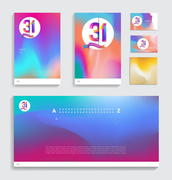 31周年与流体颜色封面套装。适合封面，海报，海报，横幅，背景，传单设计图片下载