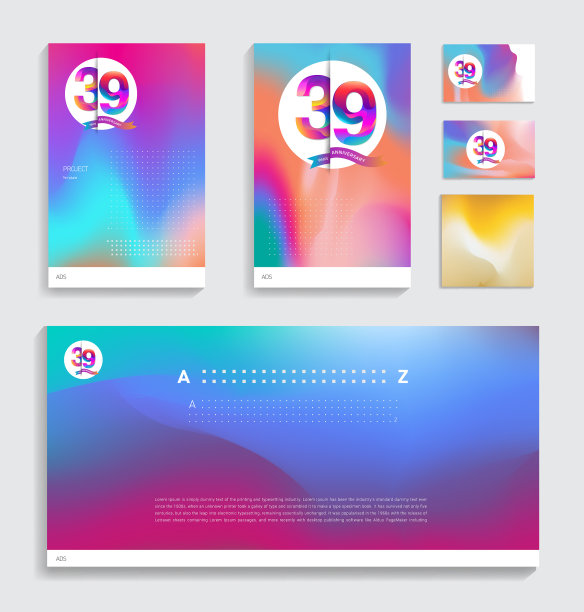 39周年纪念流体颜色封面套装。适合封面，海报，海报，横幅，背景，传单设计图片下载