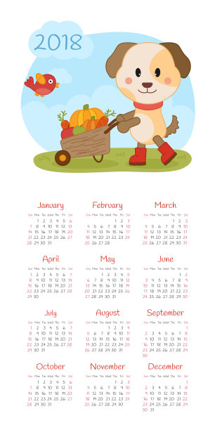 日历2018年。周日开始一周图片下载