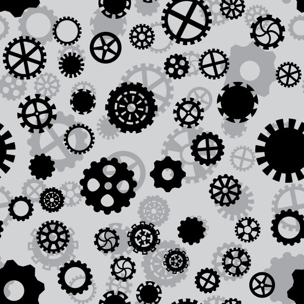无缝模式与黑色和白色齿轮上的灰色背景图片下载