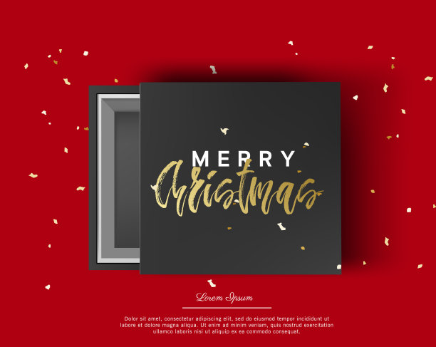 有圣诞快乐标志的礼盒。顶视图上的礼盒与美丽的红色背景。矢量图图片下载